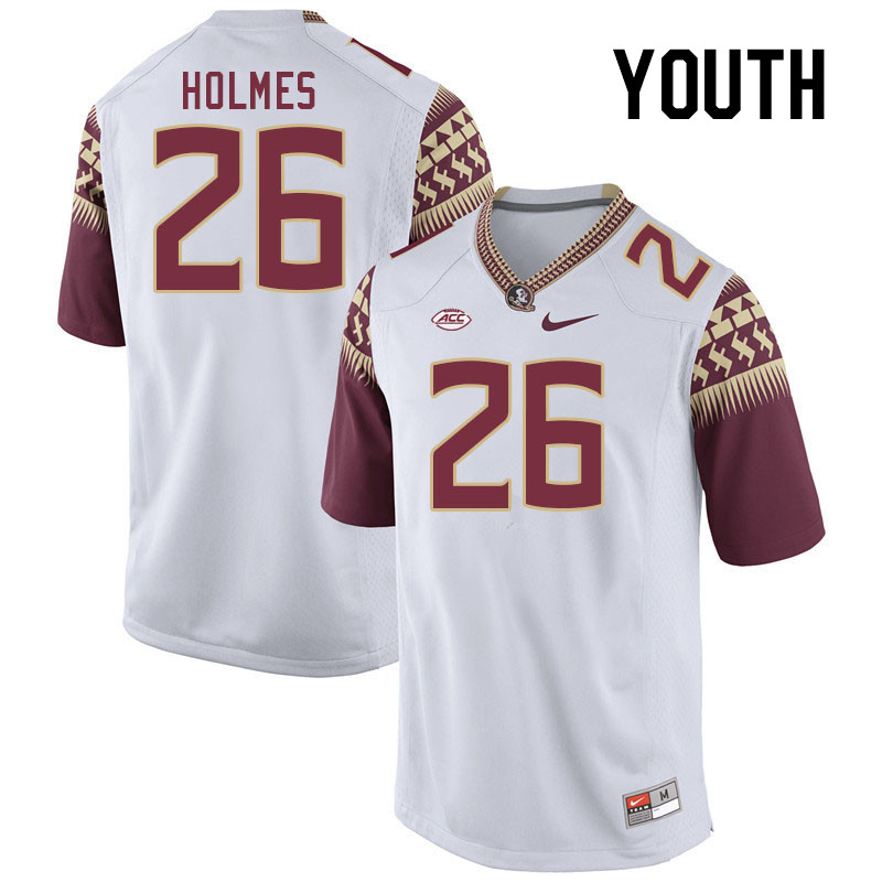 Youth #26 Caziah Holmes Florida State Seminoles College Football Jerseys Stitched-White